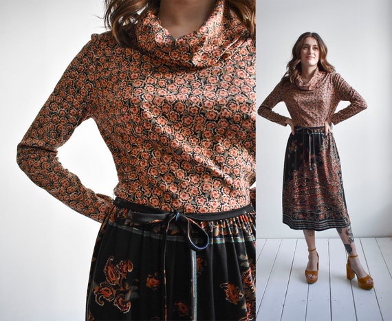 1970s Floral & Paisley Shirt Dress
