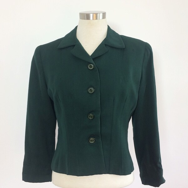 1940s Suit Jacket / Womens 40s Blazer / 40s Button Up Jacket / 40s Jacket / Hunter Green Jacket