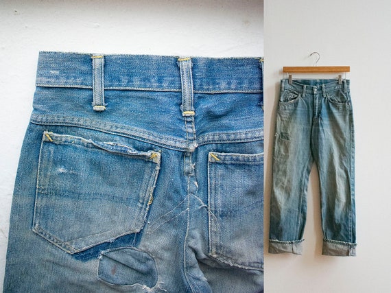 Vintage 1950s Jeans / Vintage Thrashed Denim Jeans