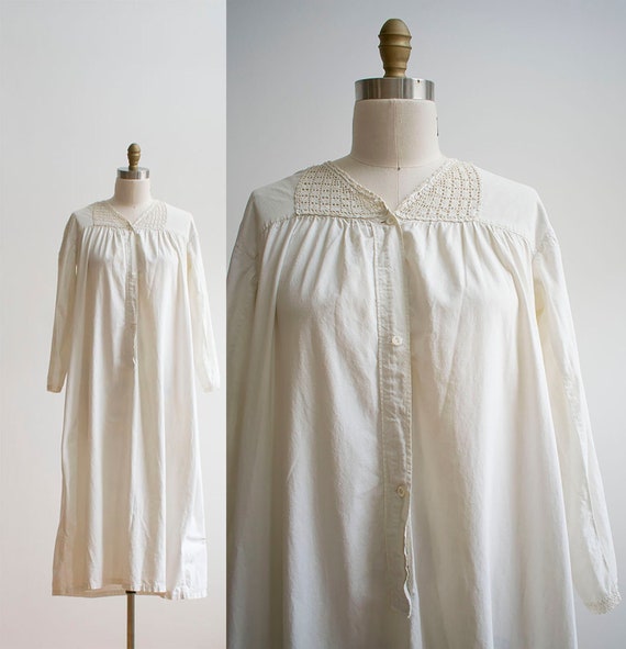 Vintage Edwardian Nightgown / White Cotton Nightgo