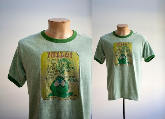 Vintage 1970s Ringer Tshirt / Green Ringer Tee / V