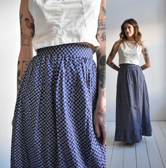 Long Vintage Cotton Calico Skirt