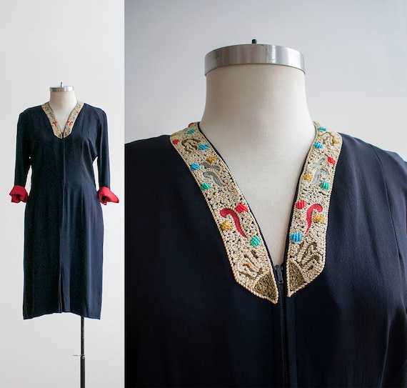 Vintage 1940s Cocktail Dress / Navy Blue Cocktail