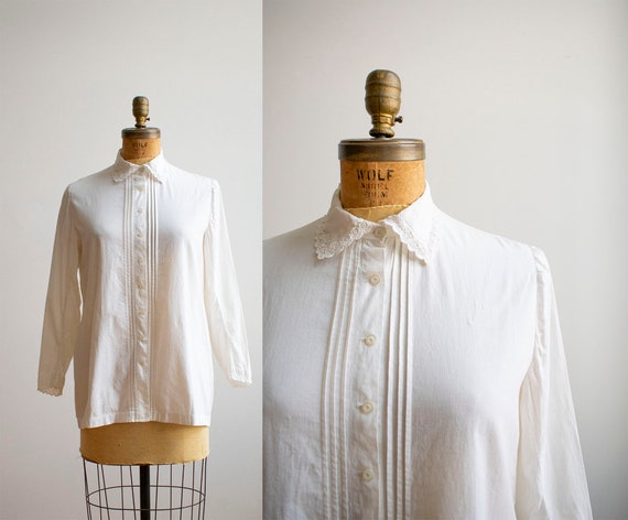 White Cotton Edwardian Blouse / Edwardian Lace Blo
