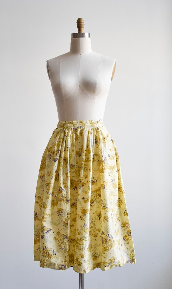 1950s Yellow Floral Cotton Skirt - image 5