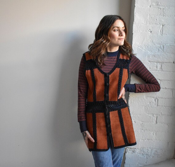 1970s Suede & Crocheted Vest