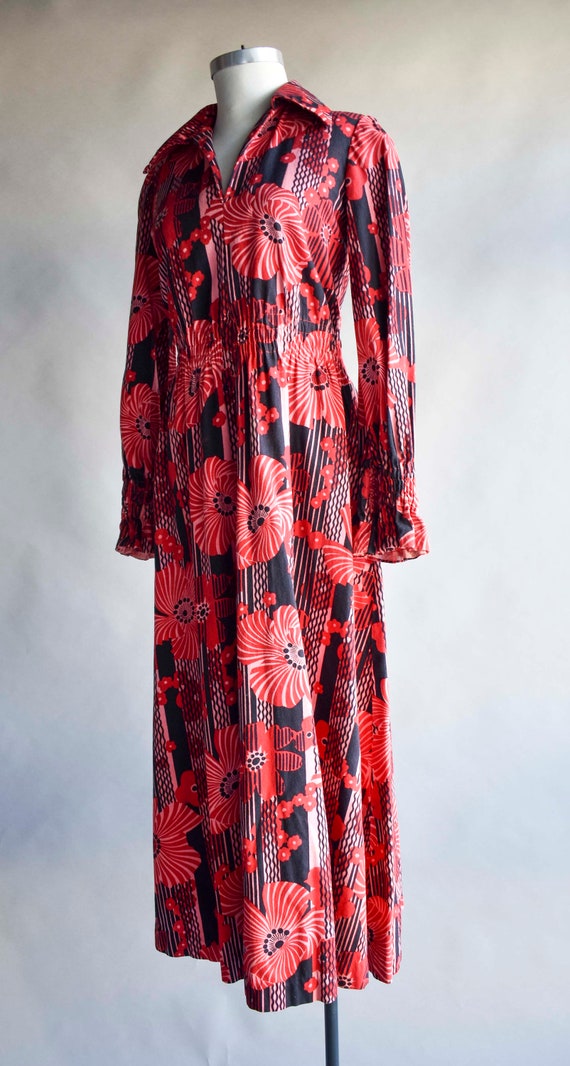 1970s Floral Maxi Dress / Vintage Heavy Cotton Re… - image 7