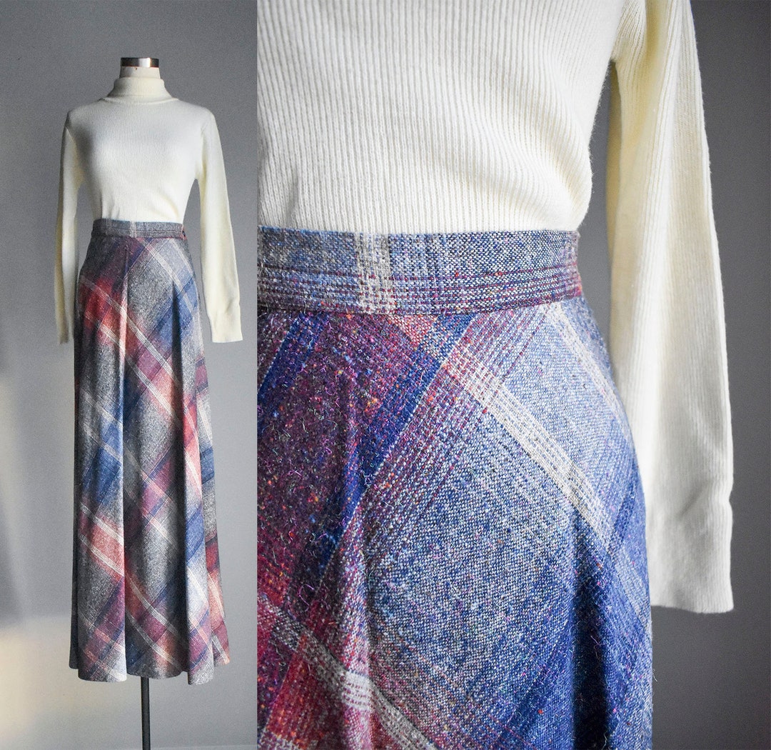 1970s Wool Plaid A Line Maxi Skirt Etsy