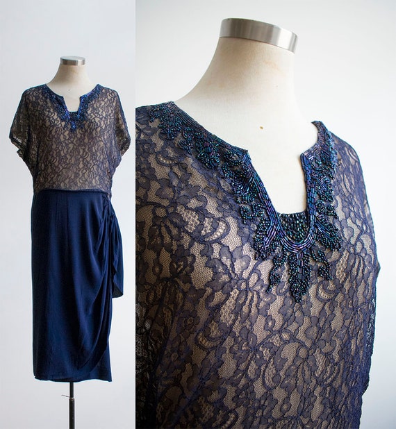 1930s Cocktail Dress / Lace Cocktail Dress / True