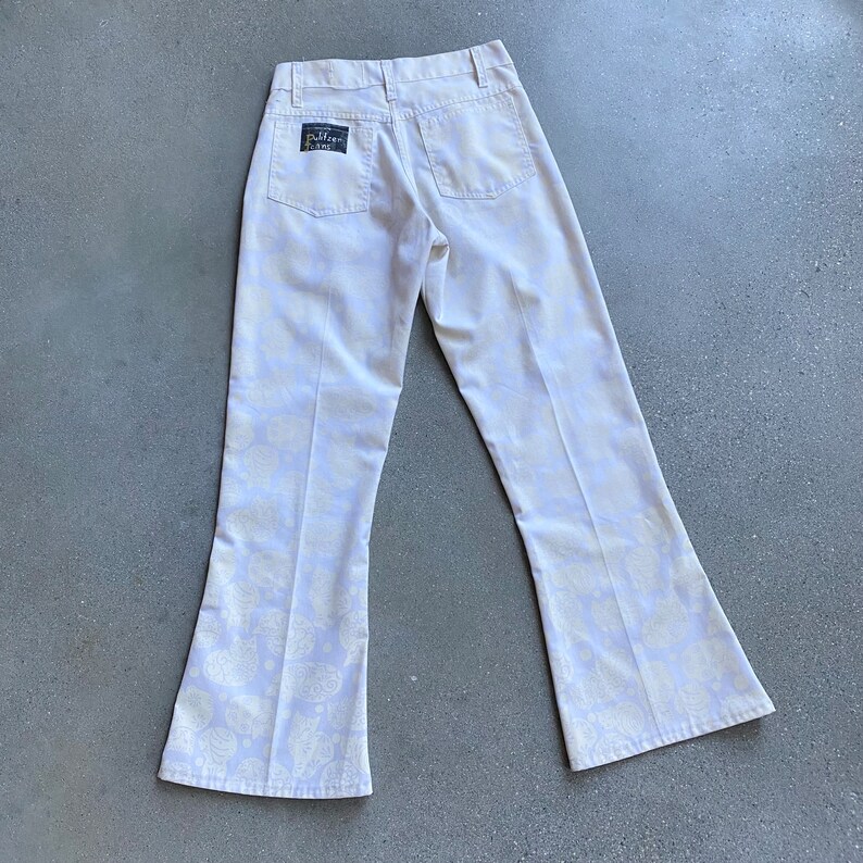 RARE 70s Lilly Pulitzer Mens Bell Bottom Pants / Vtg Lilly Pulitzer White Cat Print Bell Bottoms / Lilly Pulitzer Mens Stuff Bell Bottoms image 6