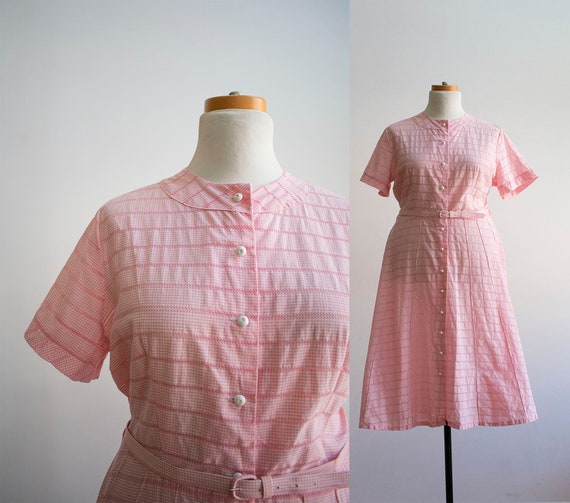 Vintage 1950s Dress / 1950s Shirt Dress / 1950s Co
