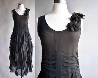 Antique Black Formal Dress / 1920s Black Gown / 1930s Black Dress / 1930s Black Gown with Ruffles / Formal Antique Vintage / True Vintage