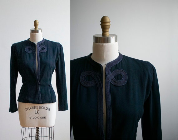 Vintage 1940s Suit Jacket / Navy Blue Womens Jacke