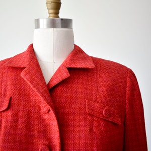 Blazer en laine rouge vintage des années 1950 / Blazer en laine rouge des années 1960 / Veste en tweed rouge / Veste vintage recadrée / Veste en laine rouge / Veste de costume des années 1960 image 6