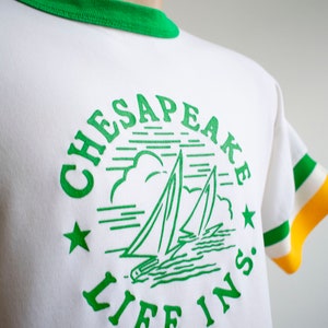 Vintage 1970s Athletic Shirt / Cheseapeake Bay Shirt / Chesapeake Life Insurance Shirt / Vintage Athletic Advertising Shirt / 70s Ringer Tee image 3