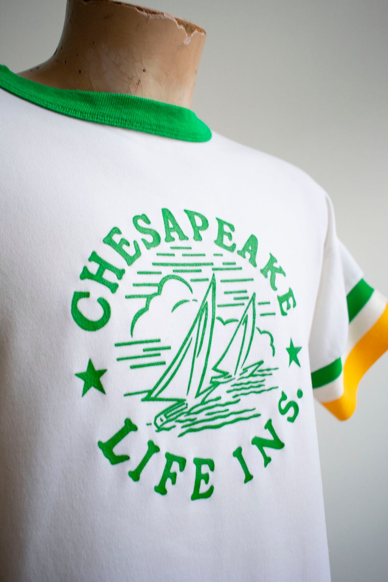 Vintage 1970s Athletic Shirt / Cheseapeake Bay Shirt / Chesapeake Life Insurance Shirt / Vintage Athletic Advertising Shirt / 70s Ringer Tee image 3