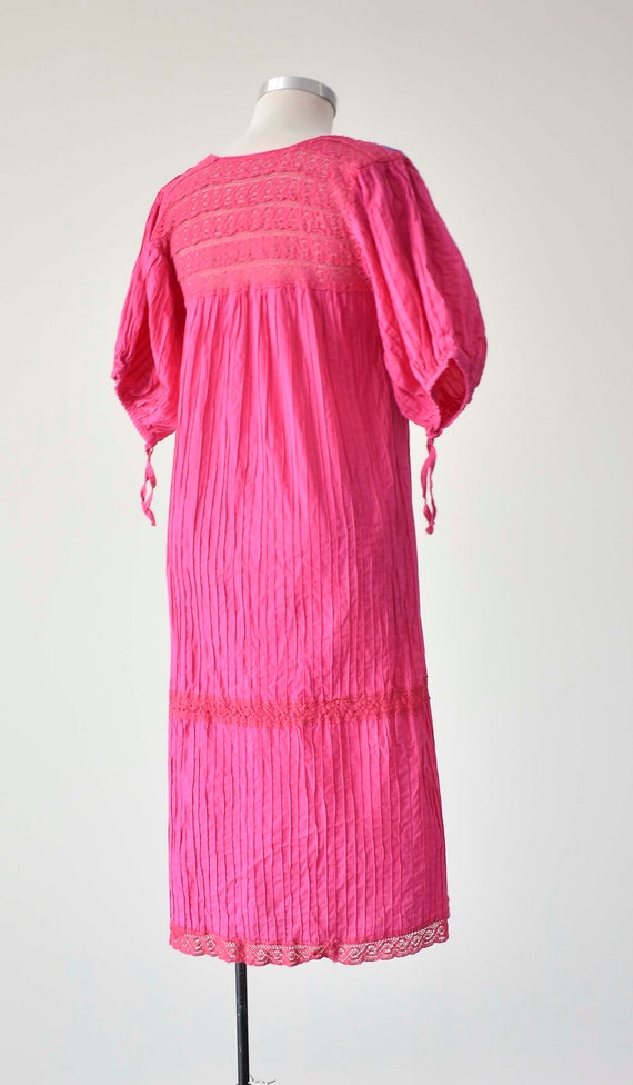 Vintage Bright Pink Cotton Embroidered Mexican Dr… - image 7