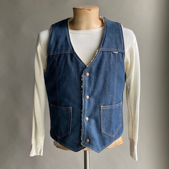 Vintage 1970s Nelson Denim Vest / Fleece Lined De… - image 1