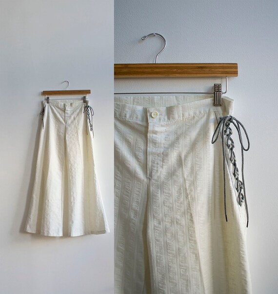 1970s White Sailor Pants / 1970s White Bell Bottom