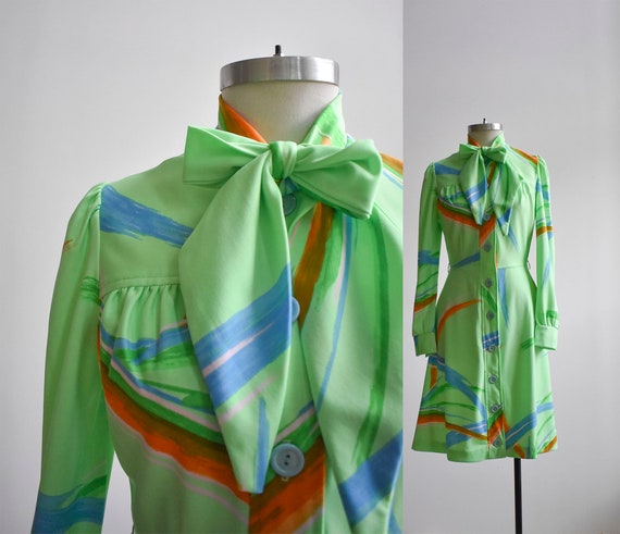 70s Neon Green Skater Dress