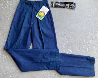 Vintage 1970s  High Waisted Trouser Cut Jeans / Vintage Deadstock 1970s Jeans / 70s Pleat Front Denim Trousers XS / 70s Rumble Seat Jeans