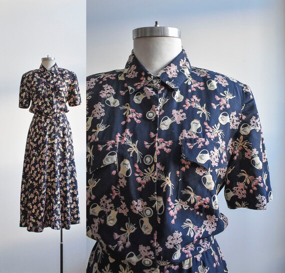 1940s Style Rayon Shirt Dress