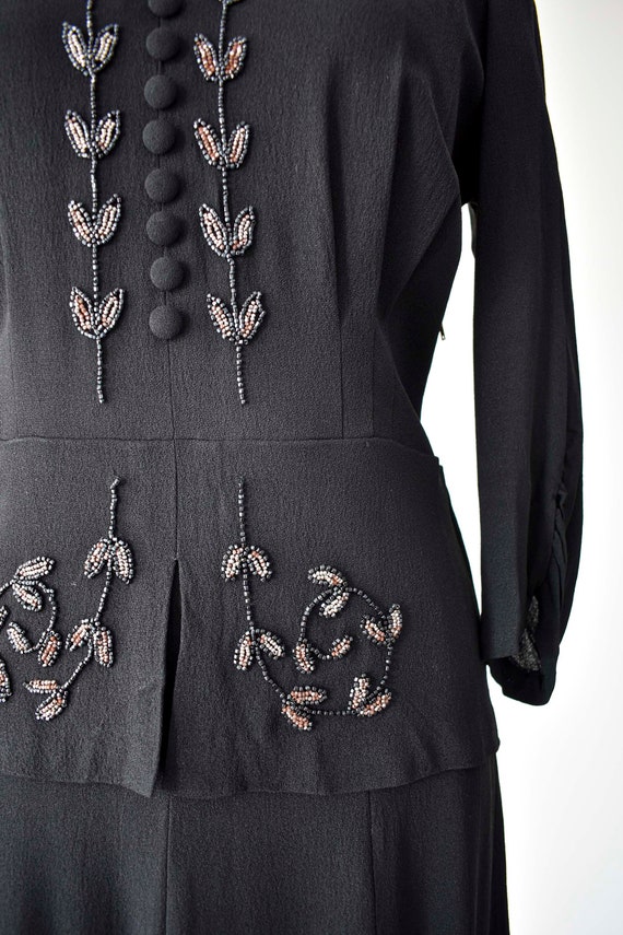 1940s Black Cocktail Dress / Black Beaded Cocktai… - image 3