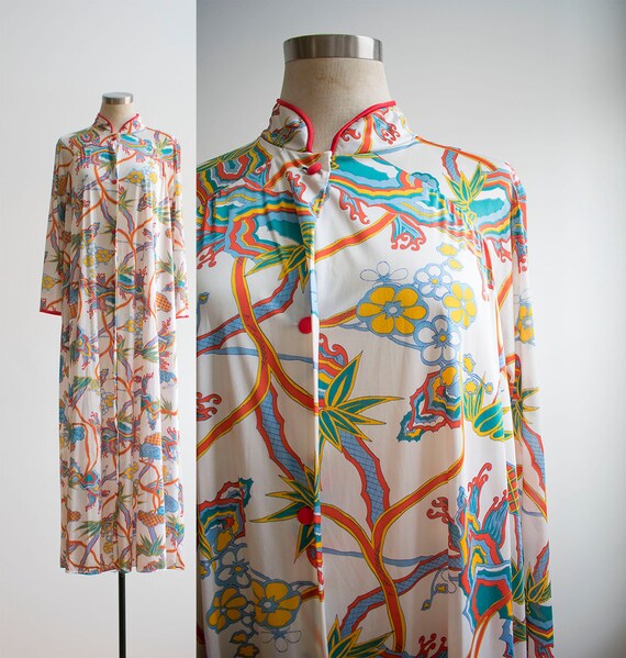 Vintage 1960s Floral Print Robe / Vintage Duster /