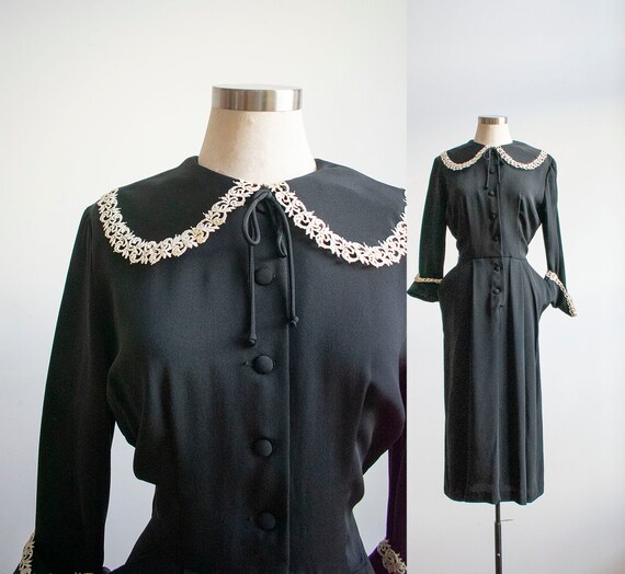 Vintage Black Cocktail Dress / 1940s Cocktail Dres