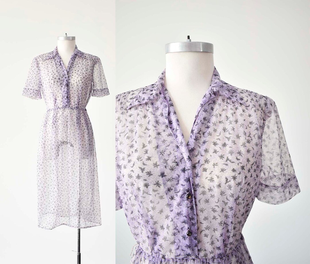 1940s Purple Sheer Dress / Vintage Purple Floral Dress / 1940s Etsy
