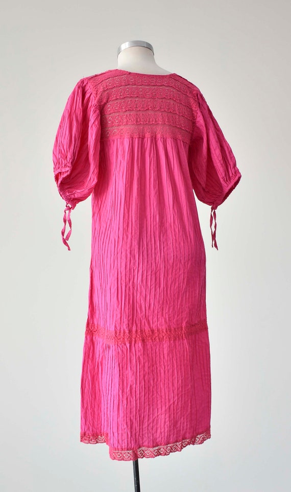 Vintage Bright Pink Cotton Embroidered Mexican Dr… - image 8