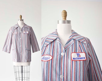 Vintage 1970s McCormick Spice Factory Uniform Shirt / Maggie's 70s Striped Work Shirt