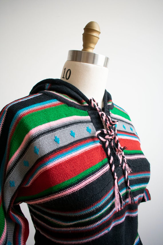 Black 70s Hooded Sweatshirt / Vintage Knit Hooded… - image 4