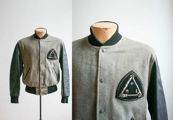 Vintage 1960s Letterman Jacket / Vintage Gray Wool