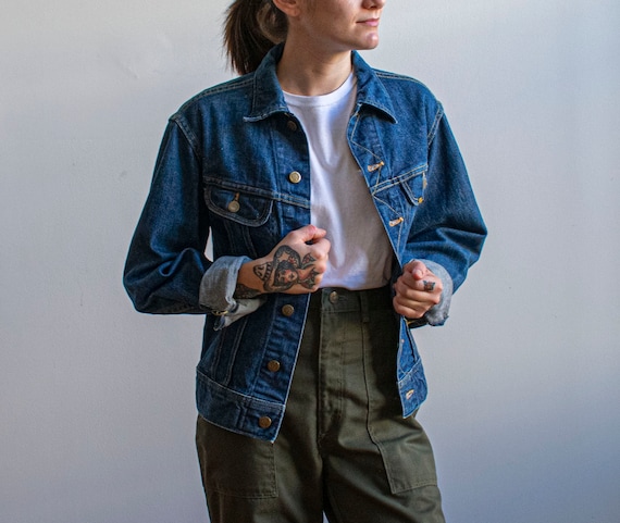 Vintage Lee Jean Jacket / Vintage Dark Denim Jean… - image 1