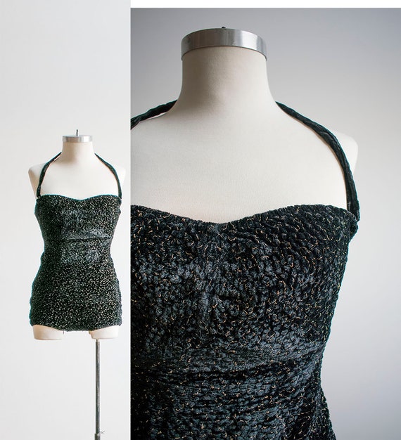 Vintage Hollywood Glamour Romper / 1940s Black Vel