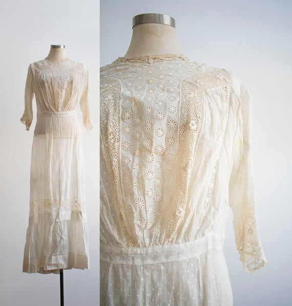 Edwardian Lawn Dress / Antique Lace Gown / Antique