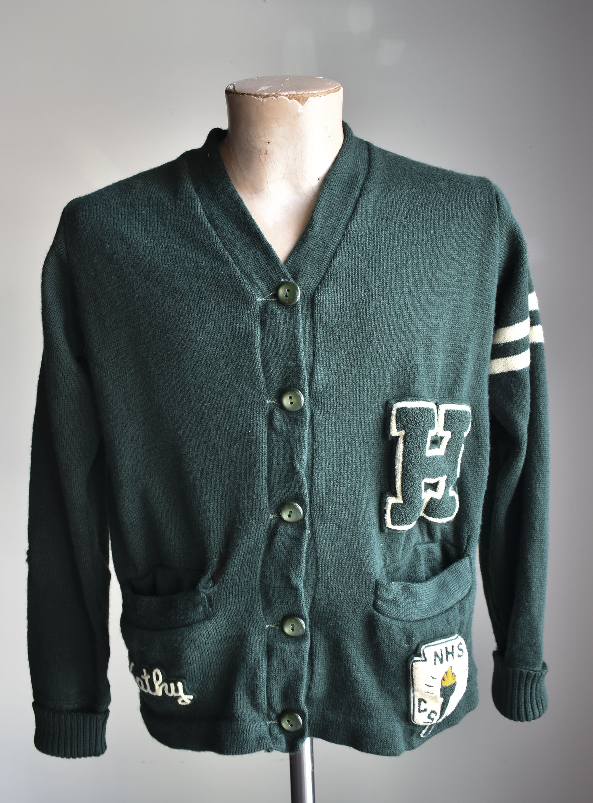 Green 1970s Varsity Cardigan Sweater / Vintage High School 
