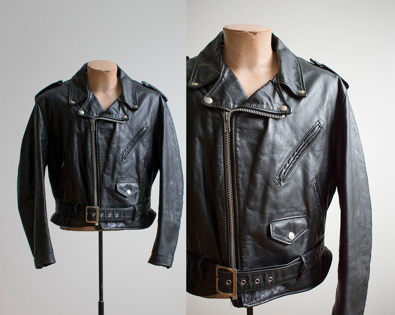 Black Leather Perfecto Schott Jacket Motorcycle 70s 46 1970s 618