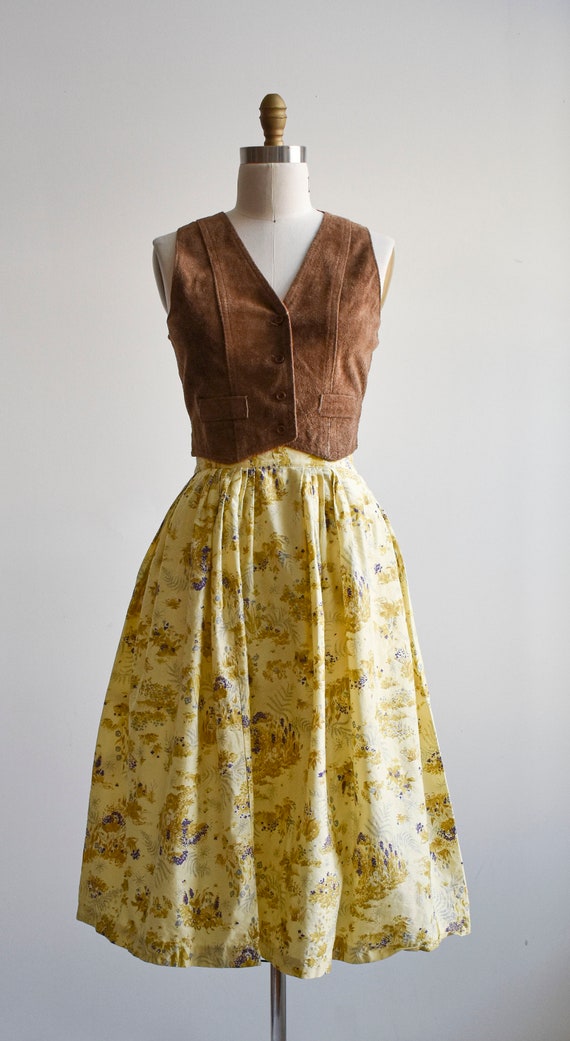 1950s Yellow Floral Cotton Skirt - image 2