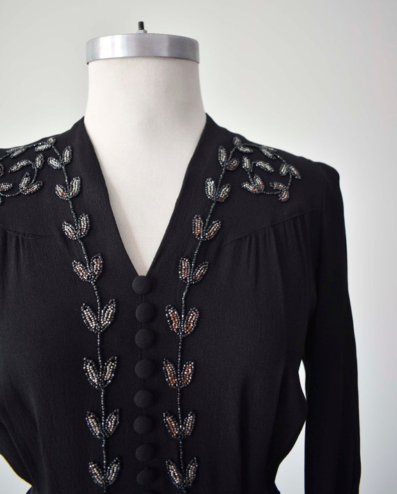 1940s Black Cocktail Dress / Black Beaded Cocktai… - image 4