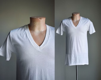 Vintage V Neck White Tee