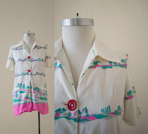 Vintage 1940s Smock Top / Vintage Painters Shirt /