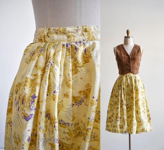 1950s Yellow Floral Cotton Skirt - image 1