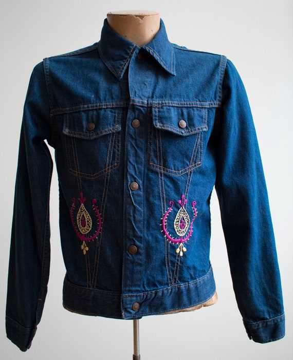 Vintage Denim Jacket / Vintage Embroidered Denim … - image 2