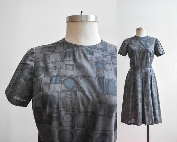 50s Gray Geometric Shirt Dress
