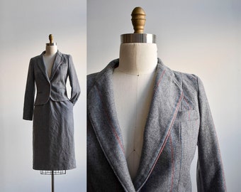 1970s Gray Wool 2pc Skirt Suit