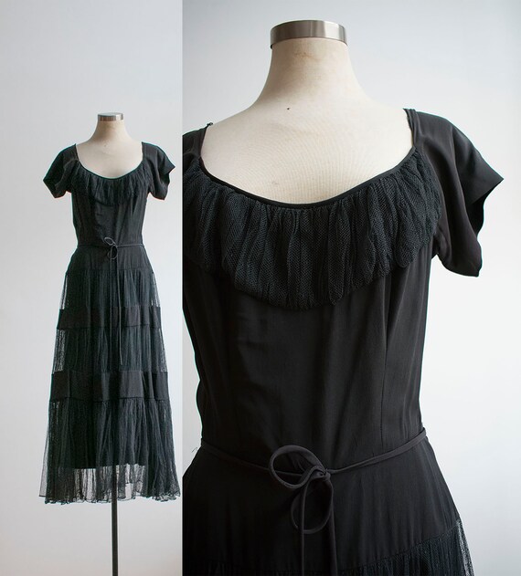 Vintage 1930s Evening Gown / Black Evening Gown /