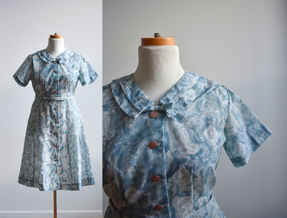 Vintage 1950s Cocktail Dress / Vintage Cotton Shi… - image 1