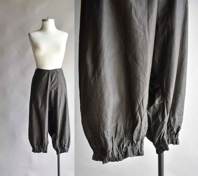Victorian Black Cotton Bloomers / Vintage Black Bloomers / Victorian Bloomers Large / Black Antique Undergarment / Antique Black Bloomers image 2